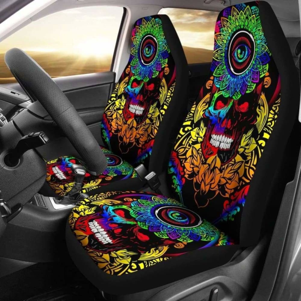 Set Of 2 Pcs Sugar Skull Car Seat Covers 101207