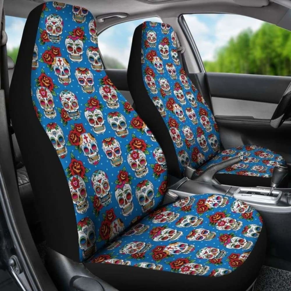 Set Of 2 Pcs Sugar Skull Car Seat Covers 101207