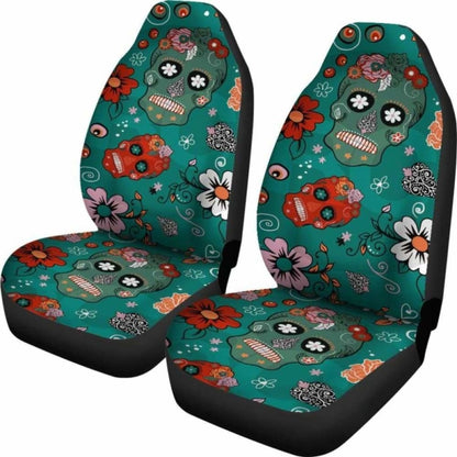Set Of 2 Pcs Sugar Skull Car Seat Covers 101207