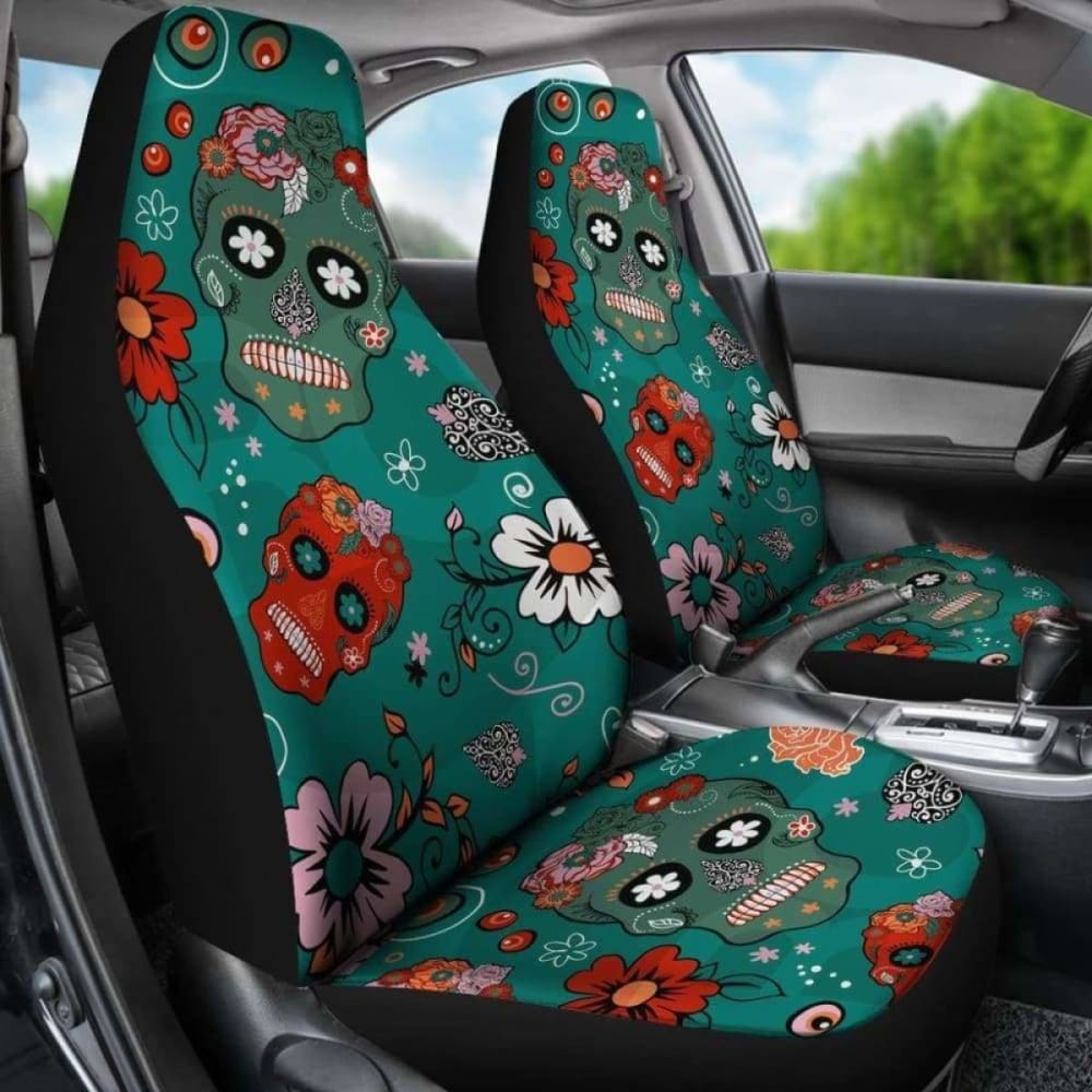 Set Of 2 Pcs Sugar Skull Car Seat Covers 101207