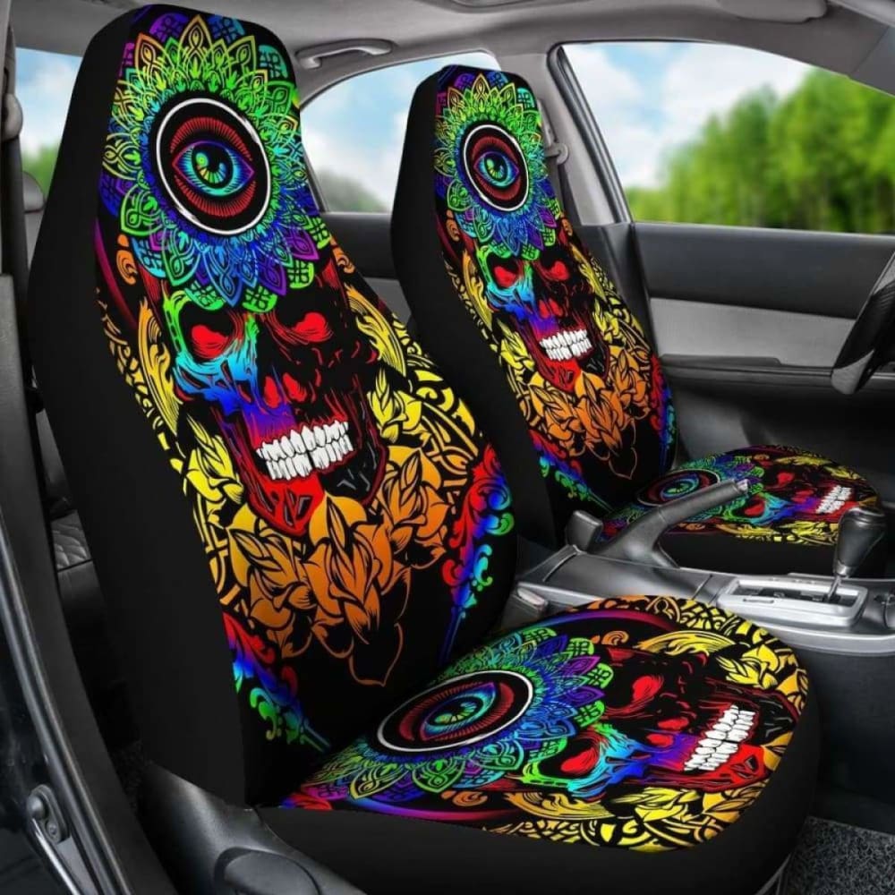 Set Of 2 Pcs Sugar Skull Car Seat Covers 101207