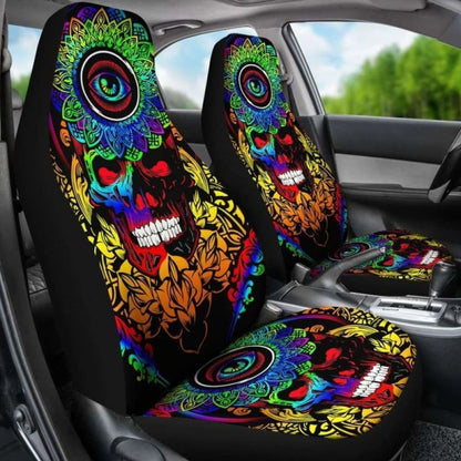 Set Of 2 Pcs Sugar Skull Car Seat Covers 101207