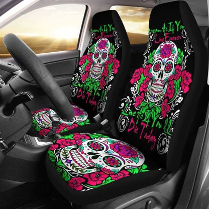 Set Of 2 Pcs - Sugar Skull - Day Of The Dead Car Seat Cover 101207