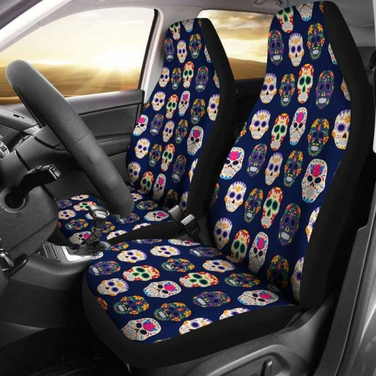 Set Of 2 Pcs Sugar Skull Day Of The Dead Car Seat Covers 101207