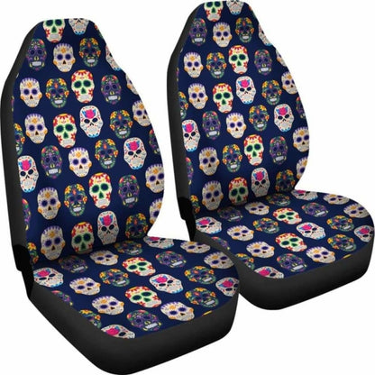 Set Of 2 Pcs Sugar Skull Day Of The Dead Car Seat Covers 101207