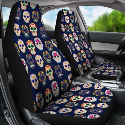 Set Of 2 Pcs Sugar Skull Day Of The Dead Car Seat Covers 101207