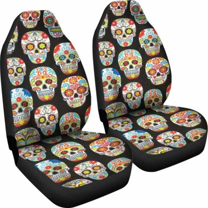 Set Of 2 Pcs Sugar Skull Day Of The Dead Car Seat Covers 101207