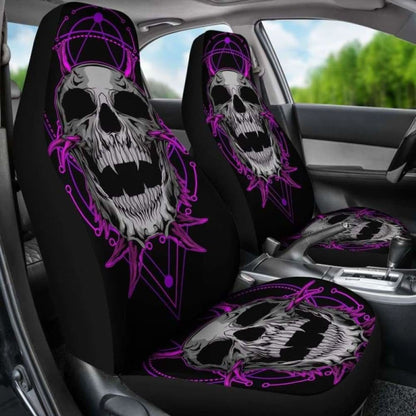 Set Of 2 Purple Skull Gothic Sugar Skull Seat Covers 172727