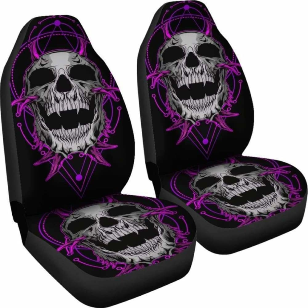 Set Of 2 Purple Skull Gothic Sugar Skull Seat Covers 172727
