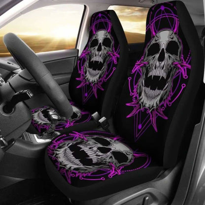 Set Of 2 Purple Skull Gothic Sugar Skull Seat Covers 172727