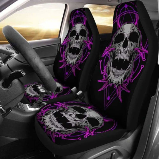 Set Of 2 Purple Skull Gothic Sugar Skull Seat Covers 172727