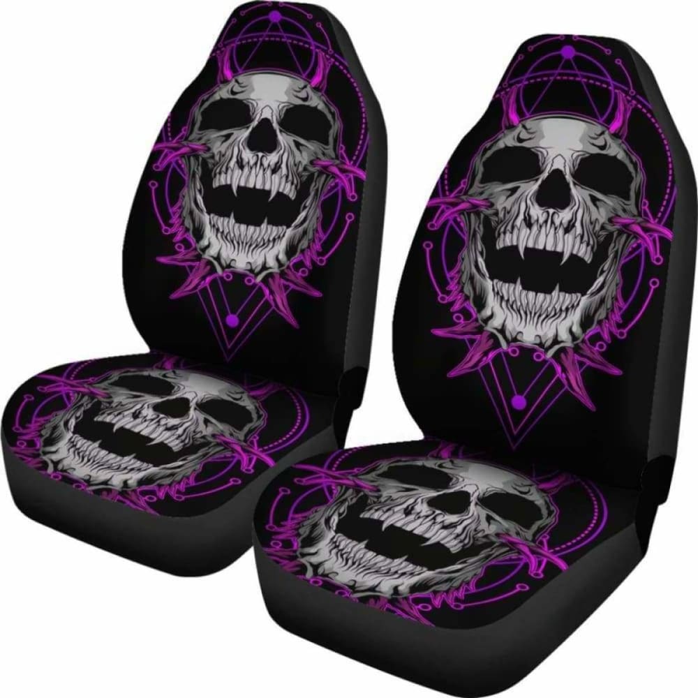 Set Of 2 Purple Skull Gothic Sugar Skull Seat Covers 172727