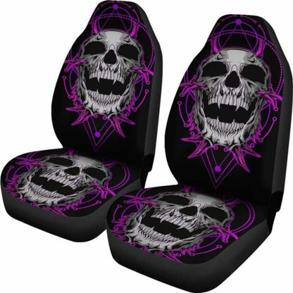 Set Of 2 Purple Skull Gothic Sugar Skull Seat Covers 172727