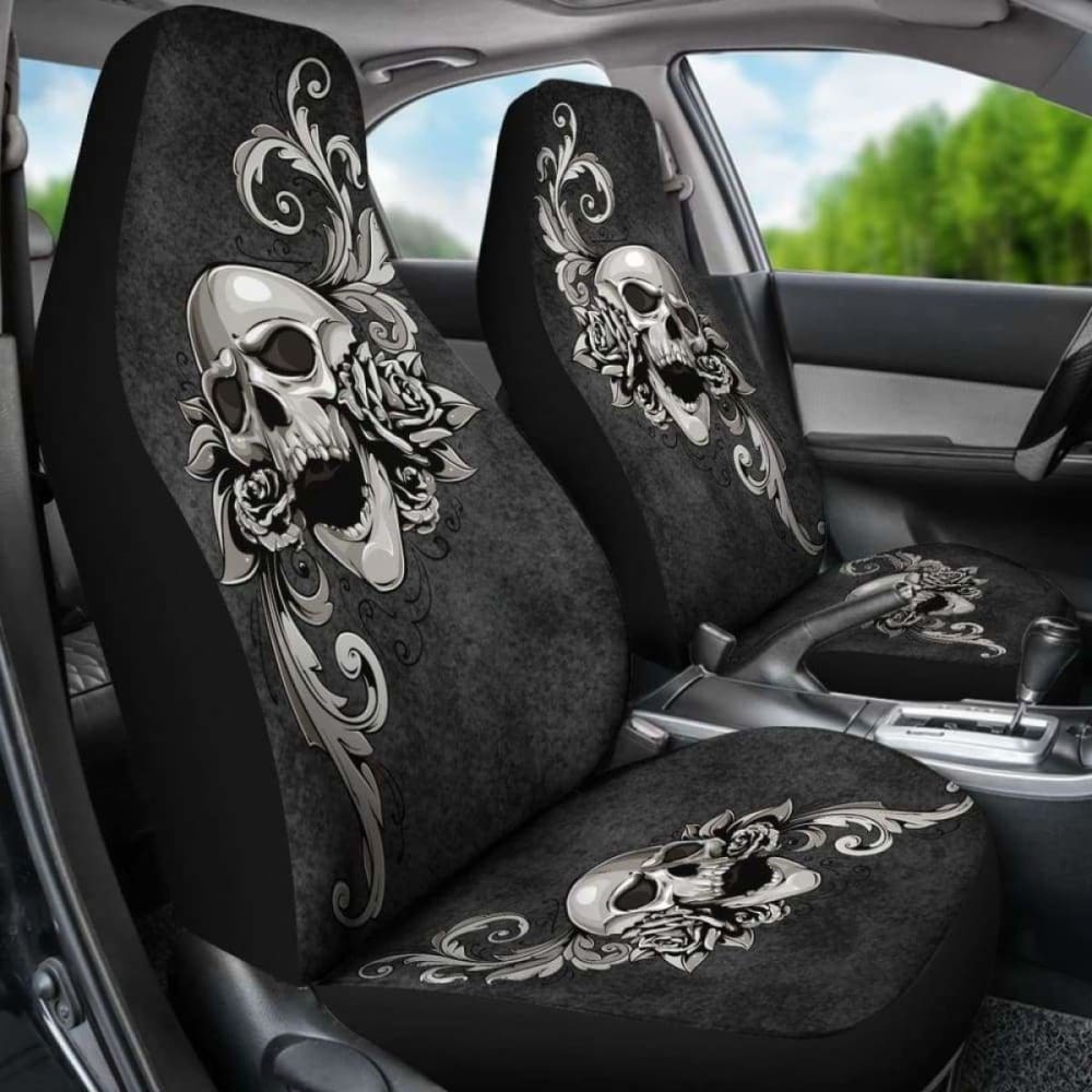 Set Of 2 - Skull Floral - Car Seat Covers 153908 - YourCarButBetter