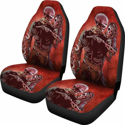 Set Of 2 Skull Gothic Car Seat Covers 101207