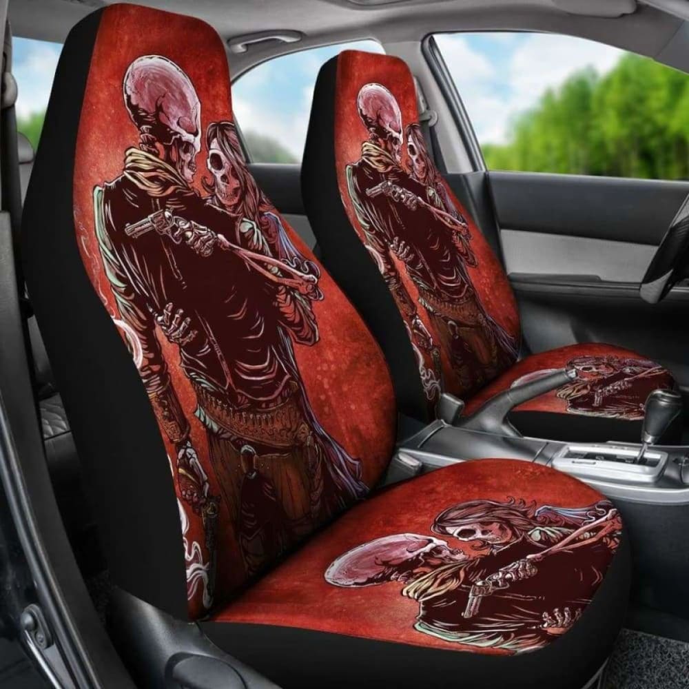 Set Of 2 Skull Gothic Car Seat Covers 101207