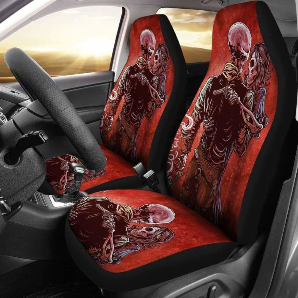 Set Of 2 Skull Gothic Car Seat Covers 101207