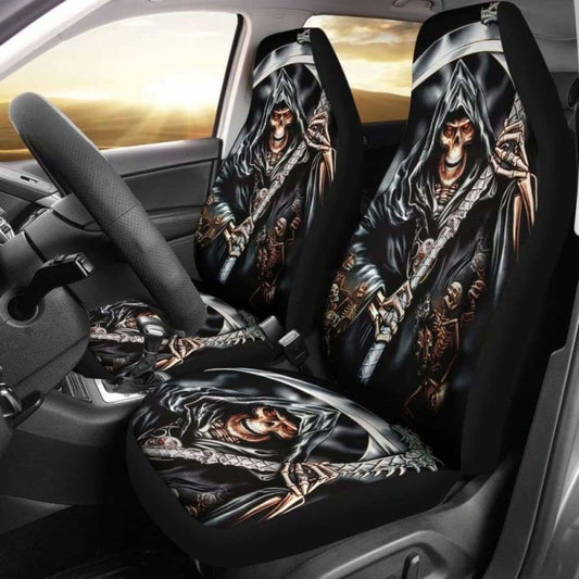 Set Of 2 Skull Grim Reaper Car Seat Covers 101207