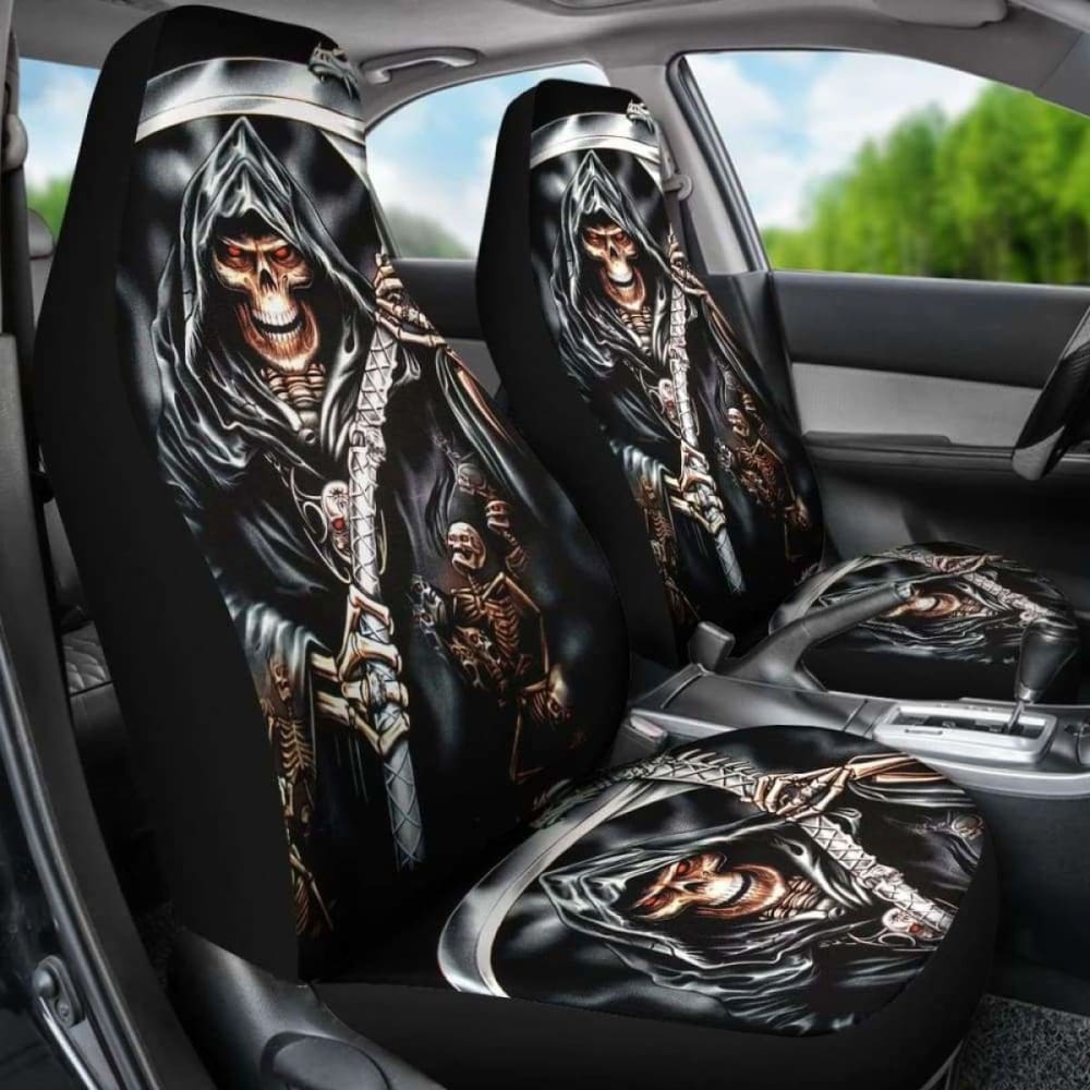 Set Of 2 Skull Grim Reaper Car Seat Covers 101207