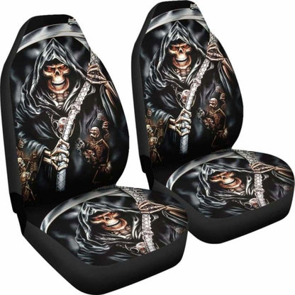 Set Of 2 Skull Grim Reaper Car Seat Covers 101207
