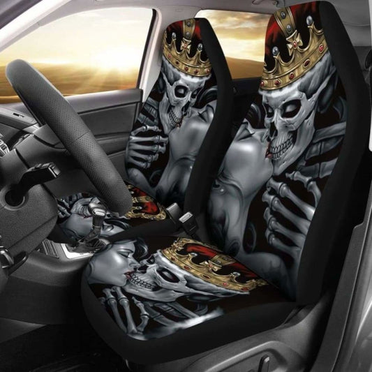 Set Of 2 Skull King Queen Skull Car Seat Covers 101207
