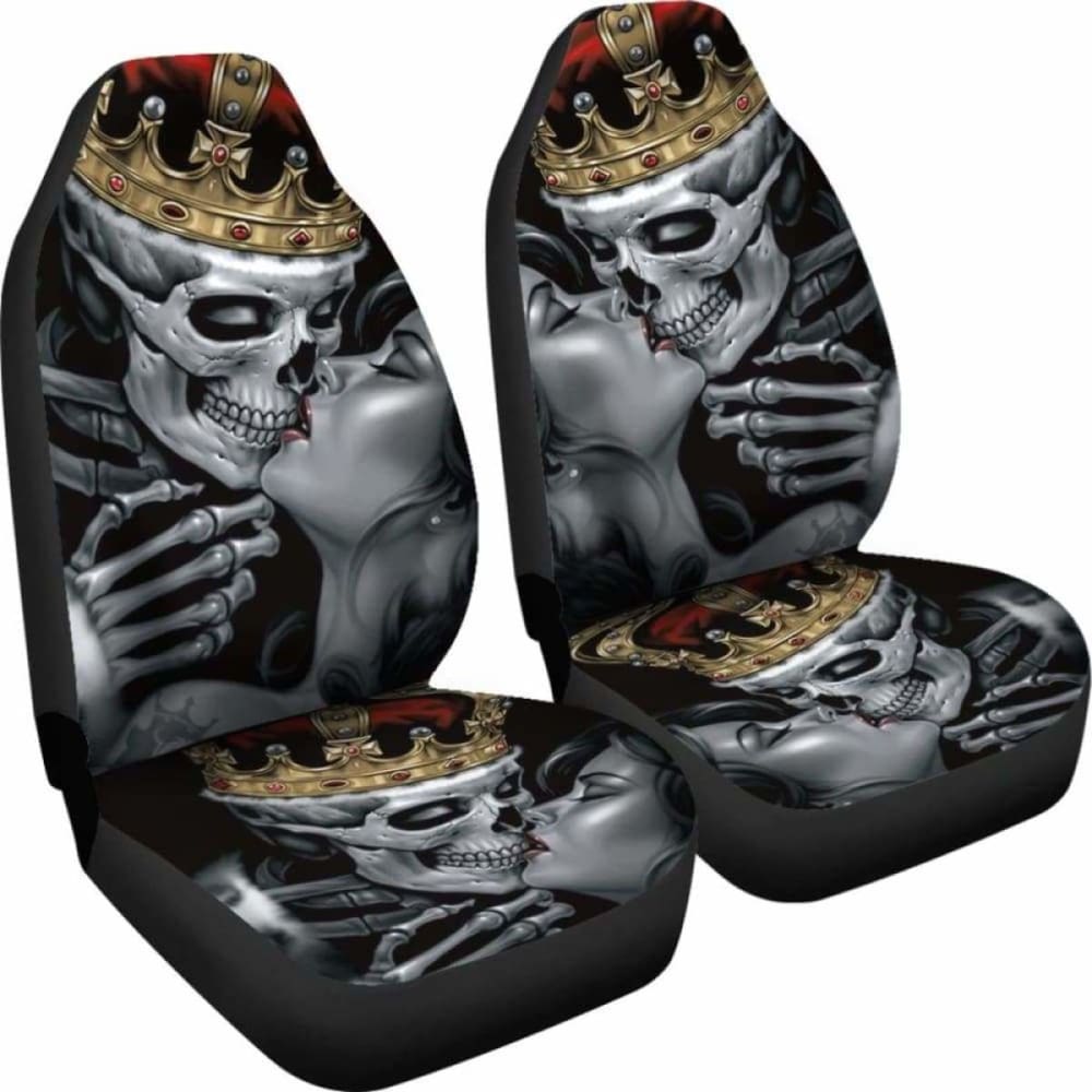 Set Of 2 Skull King Queen Skull Car Seat Covers 101207