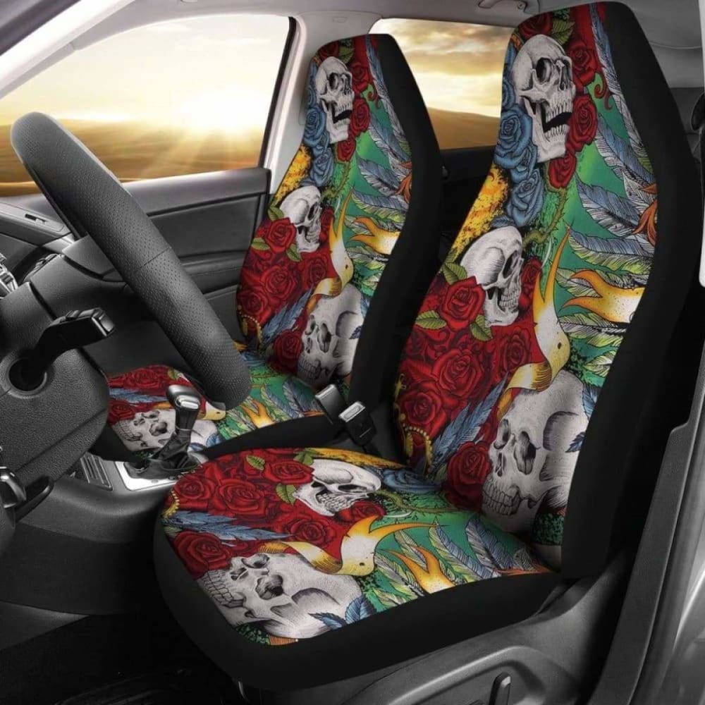 Set Of 2 Skull King Queen Car Seat Covers 101207
