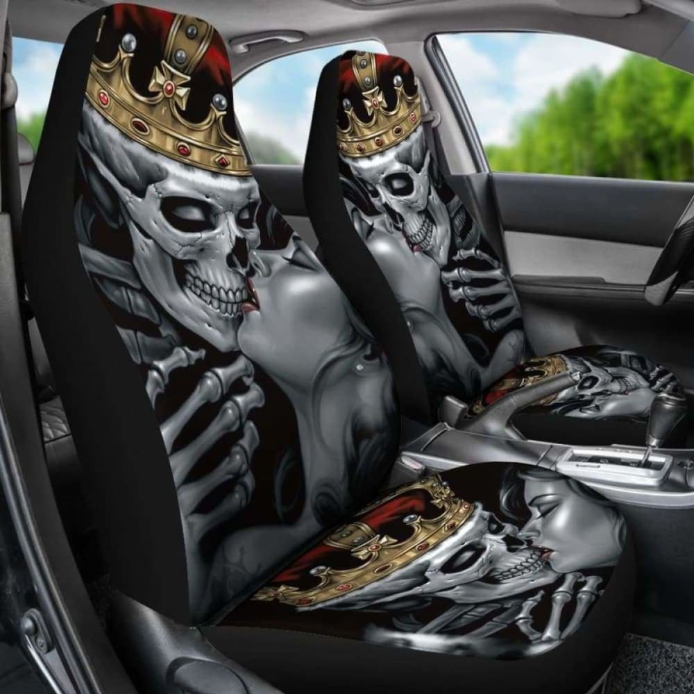 Set Of 2 Skull King Queen Skull Car Seat Covers 101207