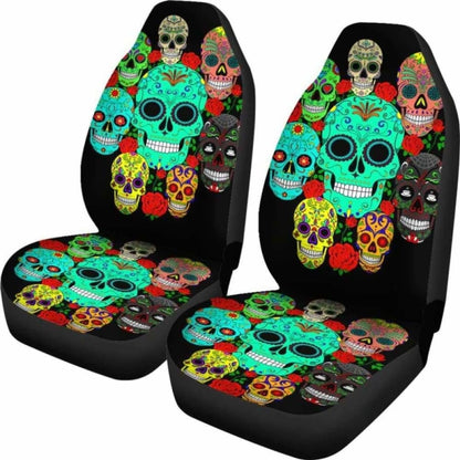 Set Of 2 Sugar Floral Skull Car Seat Covers 101207