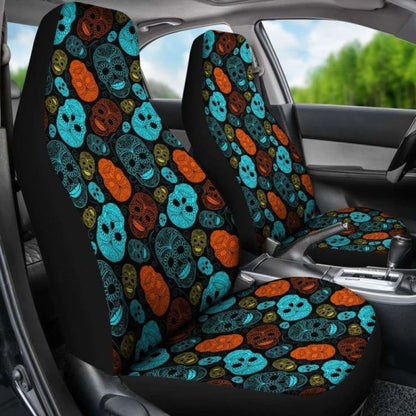 Set Of 2 - Sugar Skull Car Seat Cover Day Of The Dead 101207