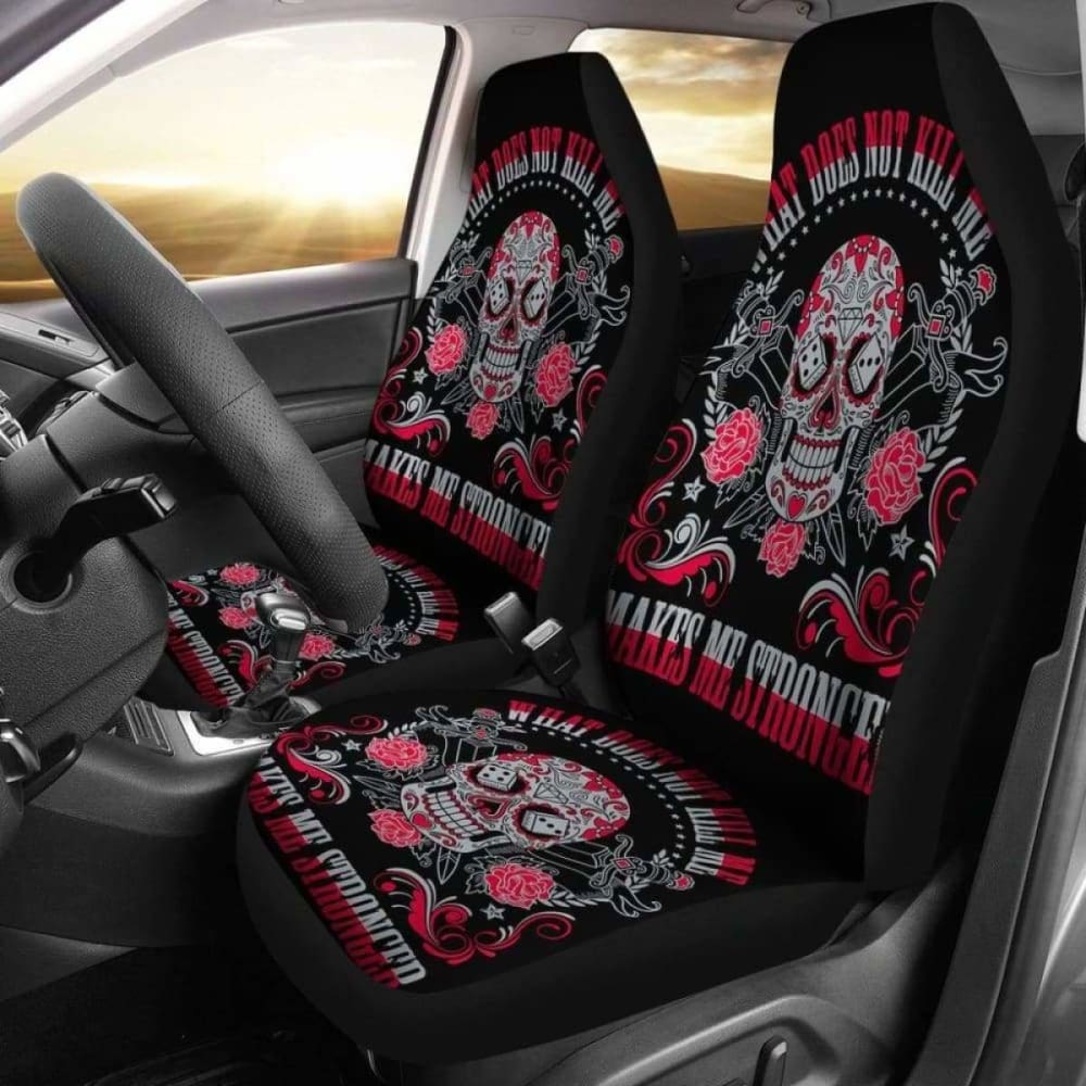 Set Of 2 Sugar Skull Car Seat Cover Day Of The Dead 101207