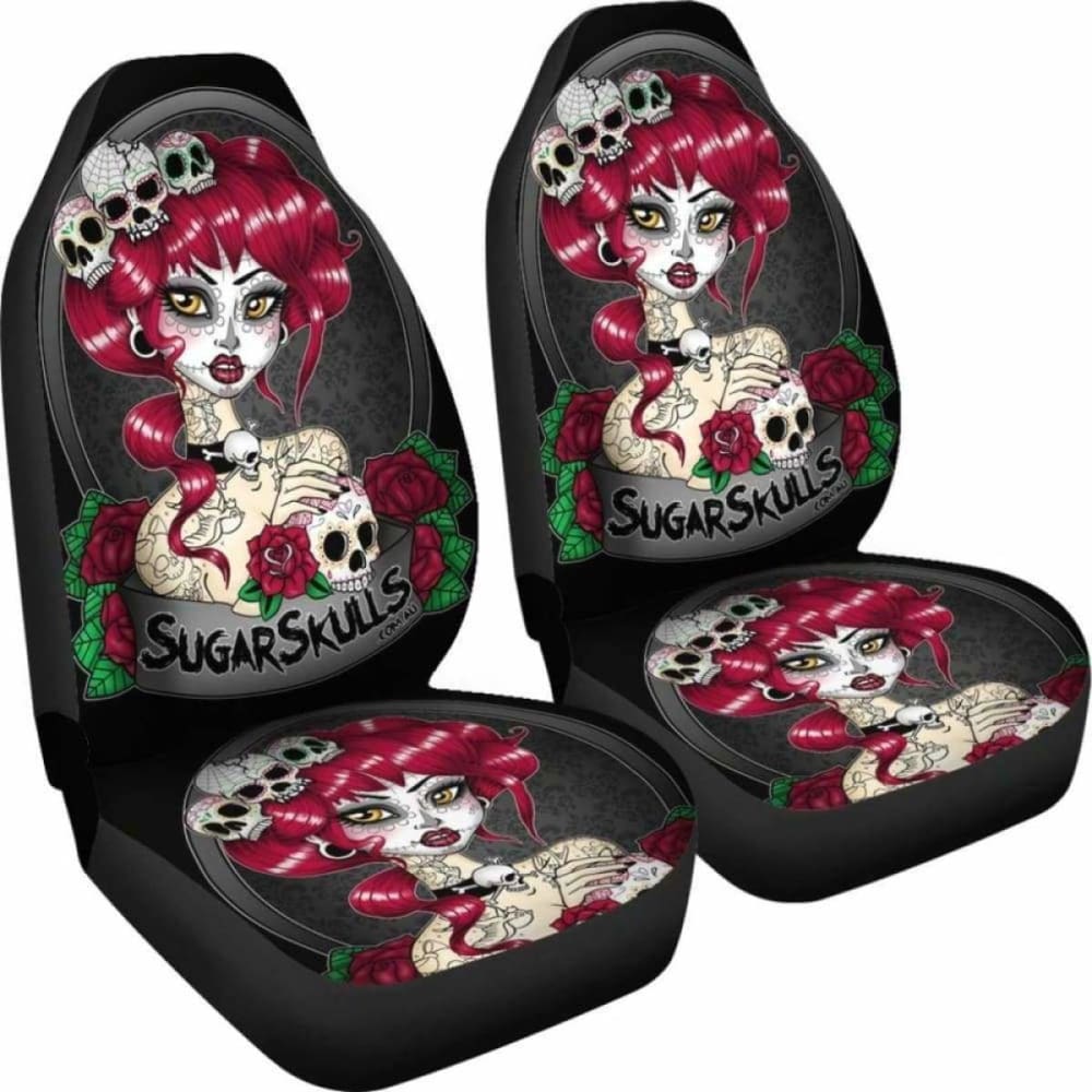Set Of 2 Sugar Skull Car Seat Covers 101207