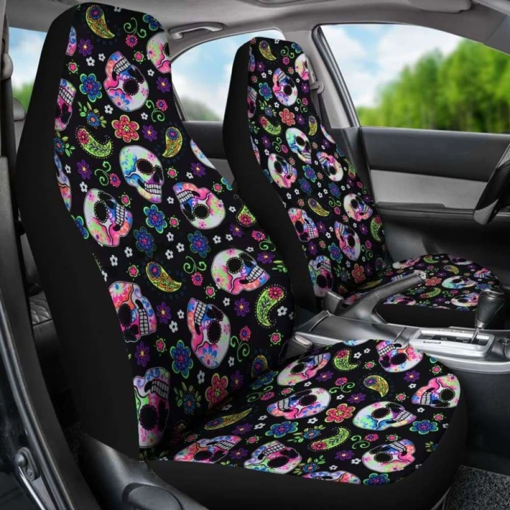 Set Of 2 Sugar Skull Car Seat Covers 101207