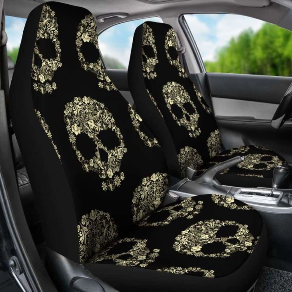 Set Of 2 Sugar Skull Car Seat Covers 101207