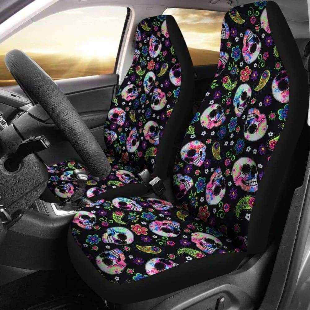 Set Of 2 Sugar Skull Car Seat Covers 101207