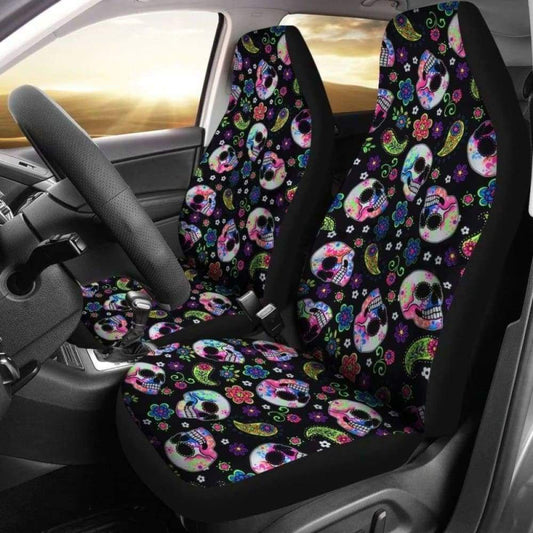 Set Of 2 Sugar Skull Car Seat Covers 101207