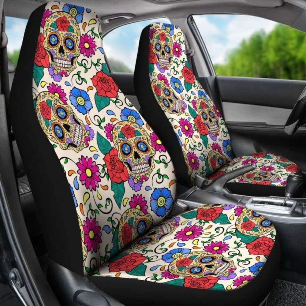 Set Of 2 Sugar Skull Car Seat Covers 101207