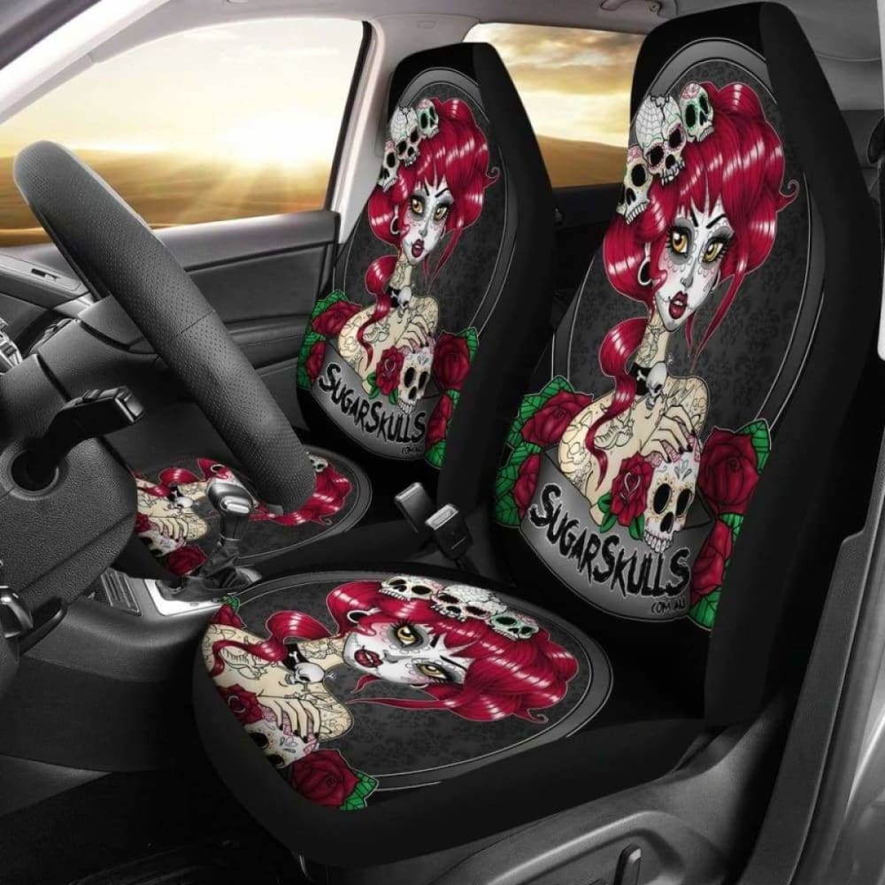 Set Of 2 Sugar Skull Car Seat Covers 101207