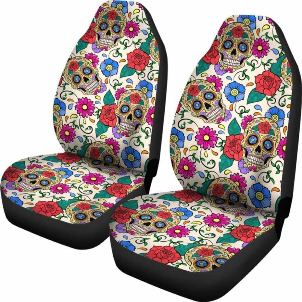 Set Of 2 Sugar Skull Car Seat Covers 101207