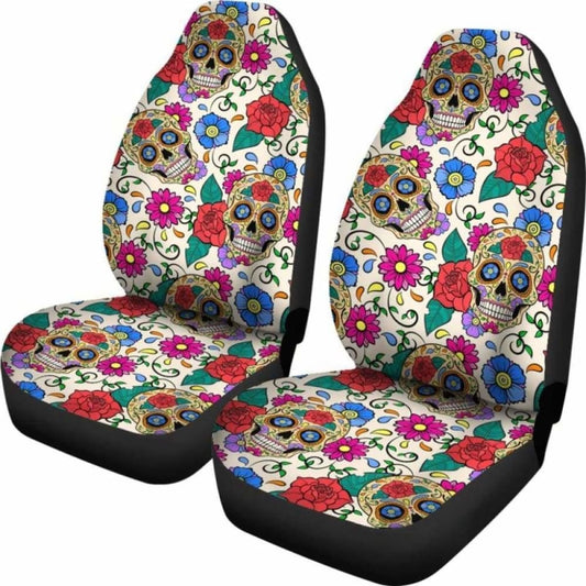 Set Of 2 Sugar Skull Car Seat Covers 101207