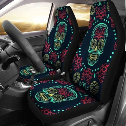 Set Of 2 Sugar Skull Car Seat Covers 101207