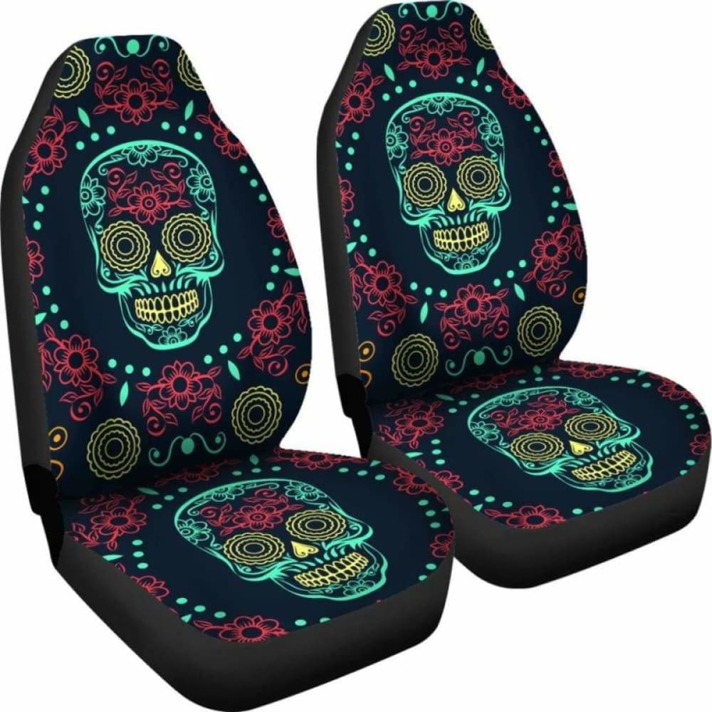 Set Of 2 Sugar Skull Car Seat Covers 101207