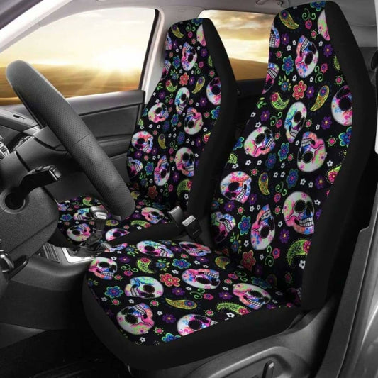 Set Of 2 Sugar Skull Car Seat Covers 101207