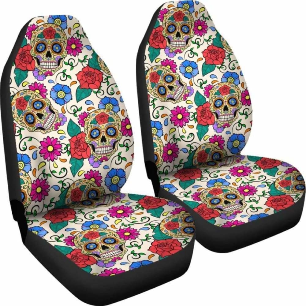 Set Of 2 Sugar Skull Car Seat Covers 101207