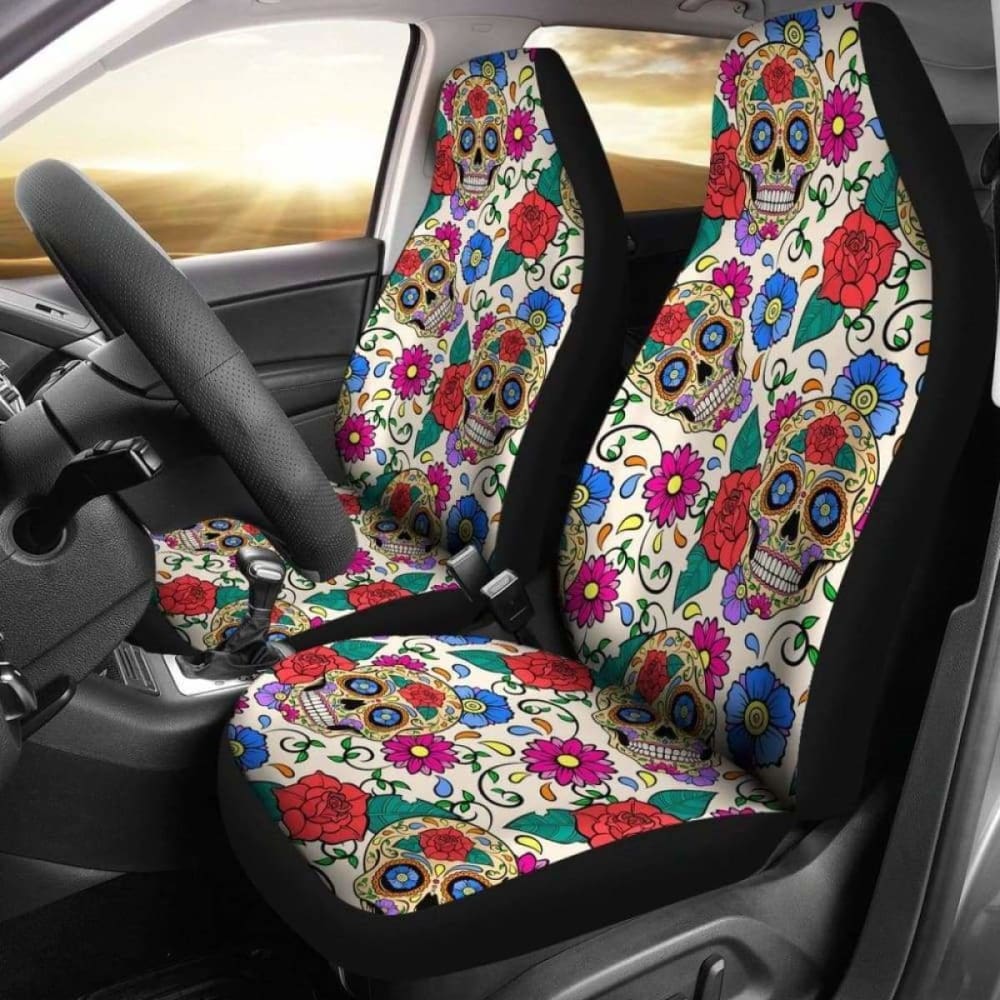 Set Of 2 Sugar Skull Car Seat Covers 101207