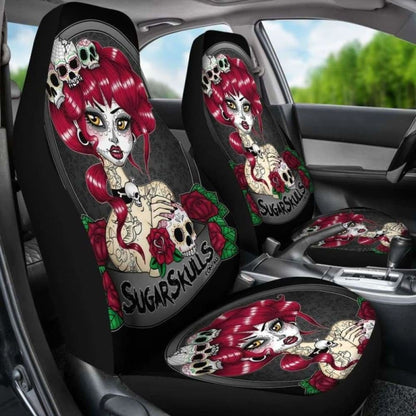 Set Of 2 Sugar Skull Car Seat Covers 101207
