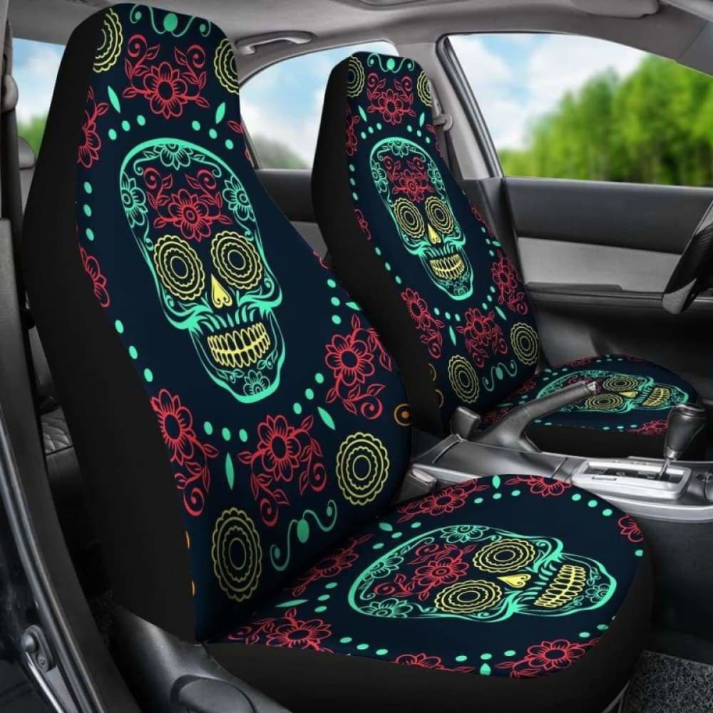 Set Of 2 Sugar Skull Car Seat Covers 101207