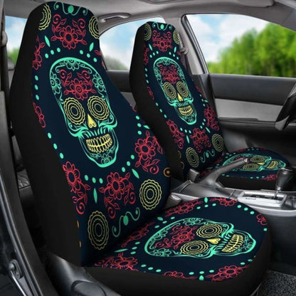 Set Of 2 Sugar Skull Car Seat Covers 101207