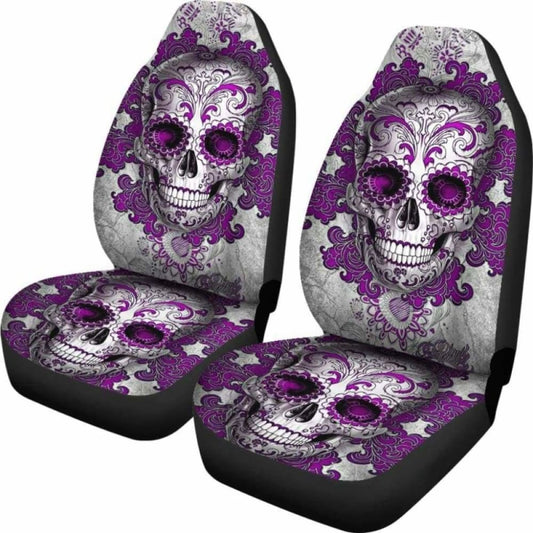 Set Of 2 Sugar Skull Day Of The Dead Car Seat Covers 101207