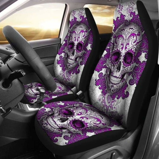 Set Of 2 Sugar Skull Day Of The Dead Car Seat Covers 101207